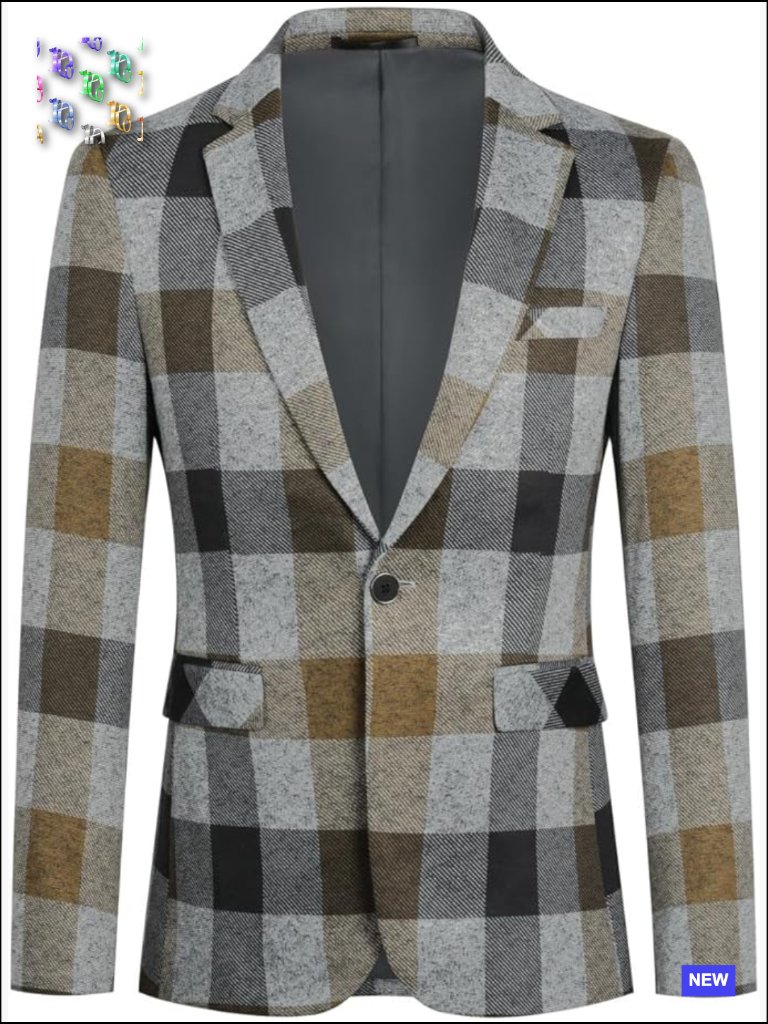Slim Fit Plaid Blazer Lightweight Polyester Sport Coat Casual One Button